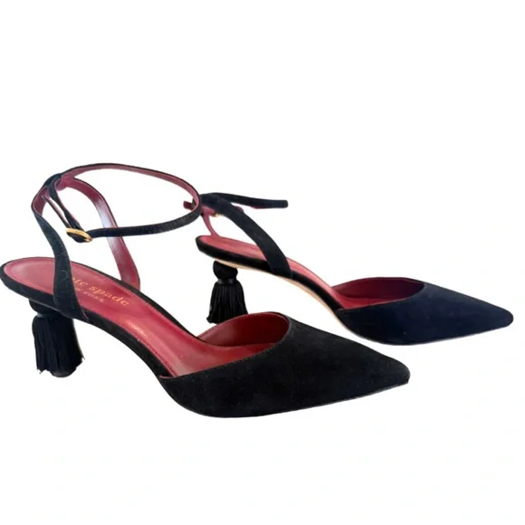 Kate Spade Voila Tassle Black Suede Women's Heels - Picture 2 of 11